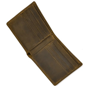 Vintage Men's Wallet 100% Cow Leather Short Purse Clutch Solid Brown