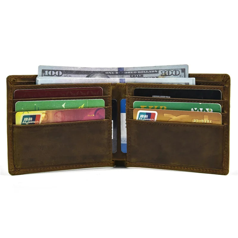 Vintage Men's Wallet 100% Cow Leather Short Purse Solid Money Bag