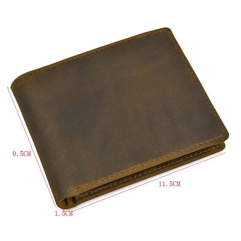 Vintage Men's Wallet 100% Cow Leather Short Purse Solid Money Bag