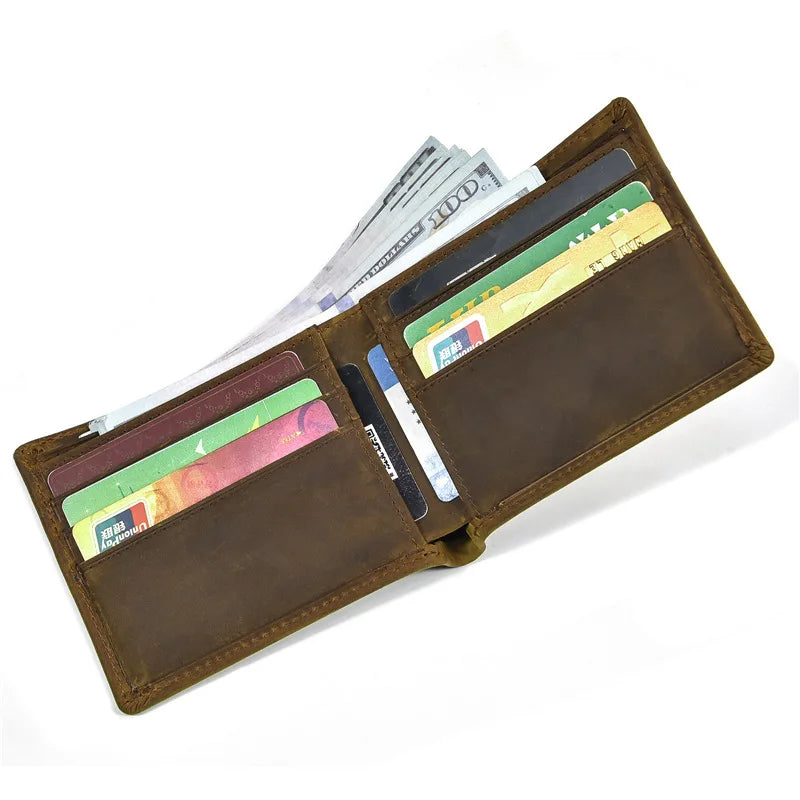 Vintage Men's Wallet 100% Cow Leather Short Purse Solid Money Bag