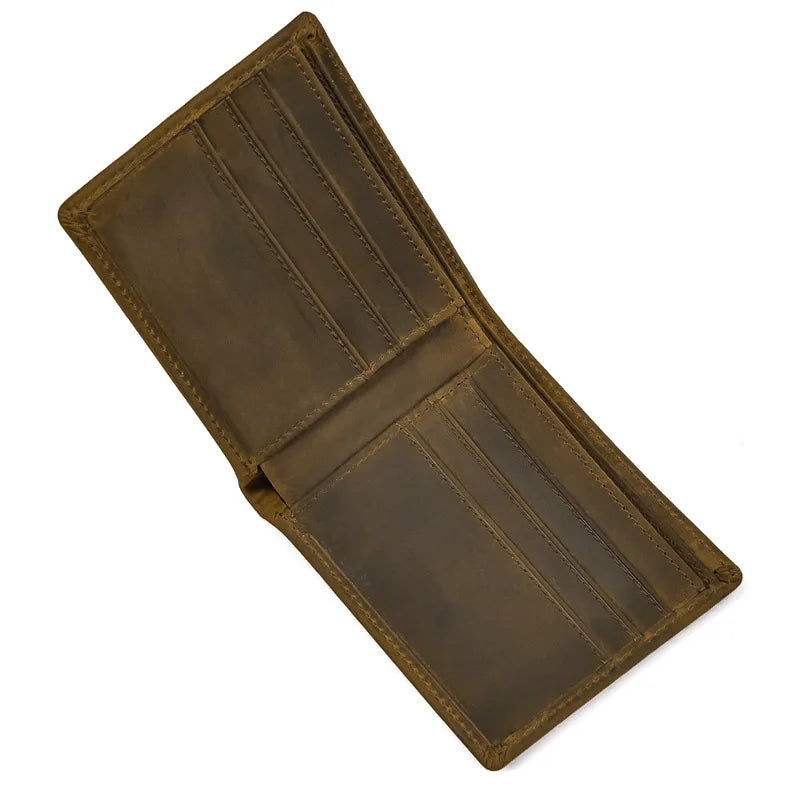 Vintage Men's Wallet 100% Cow Leather Short Purse Solid Money Bag