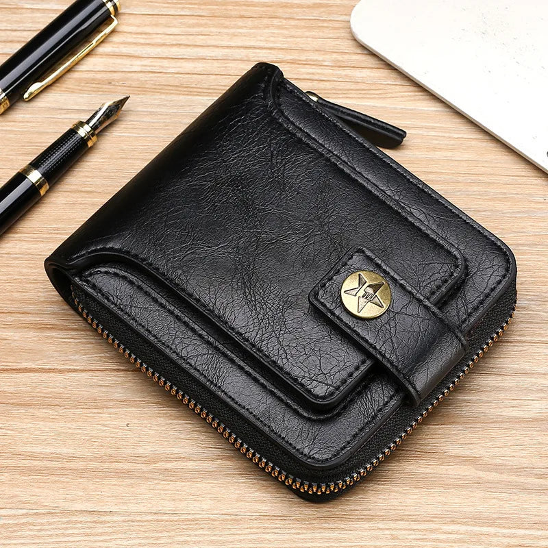 Vintage Small Men's Wallet Leather Short Purse Men Hasp Zipper Clutch