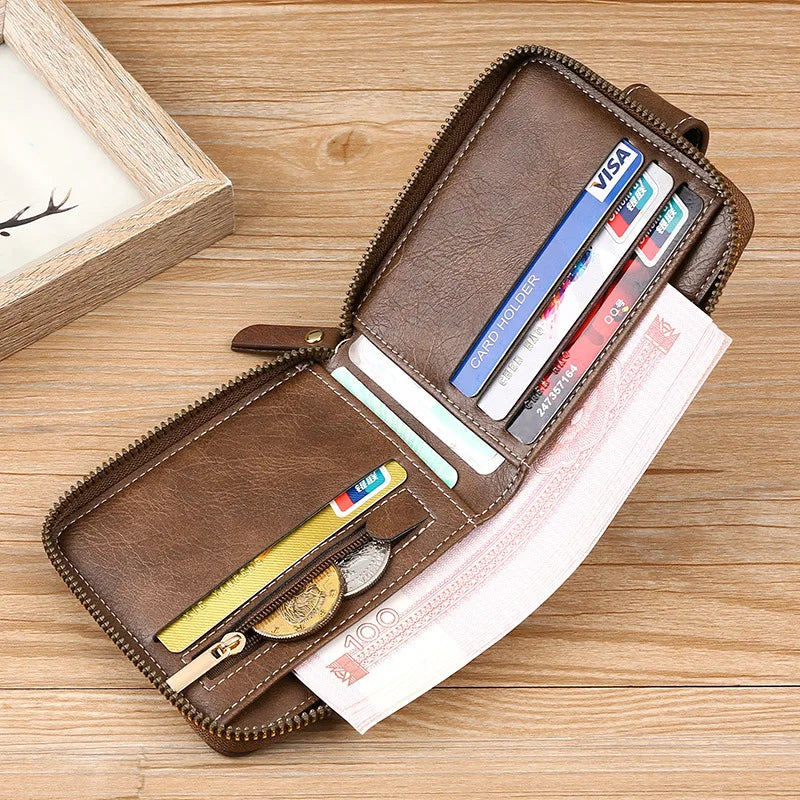 Vintage Small Men's Wallet Leather Short Purse Men Hasp Zipper Clutch