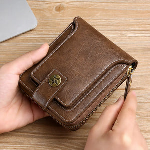 Vintage Men's Leather Wallet Short Purse Hasp Zip Clutch