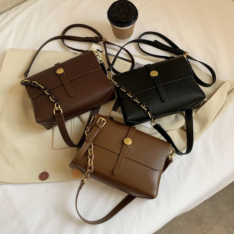 Vintage Small Leather Crossbody Bags Women's Chain Handbag
