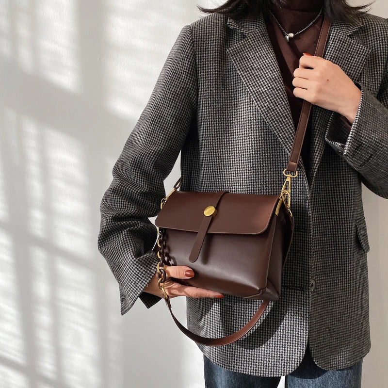 Vintage Small Leather Crossbody Bags Women's Chain Handbag