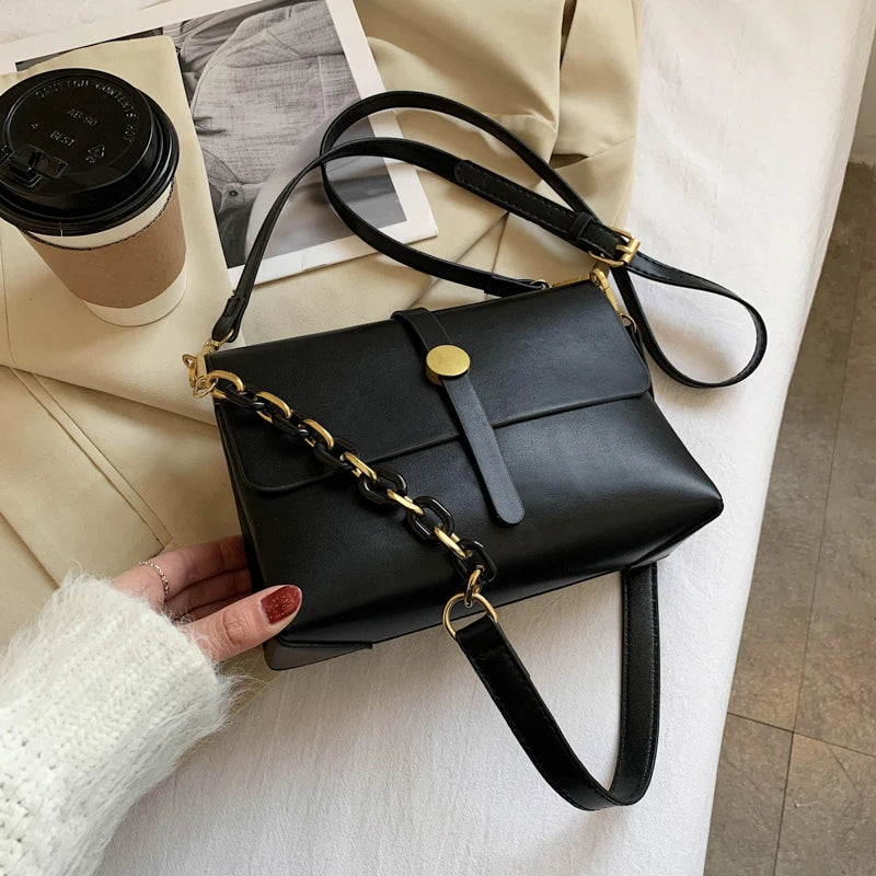 Vintage Small Leather Crossbody Bags Women's Chain Handbag
