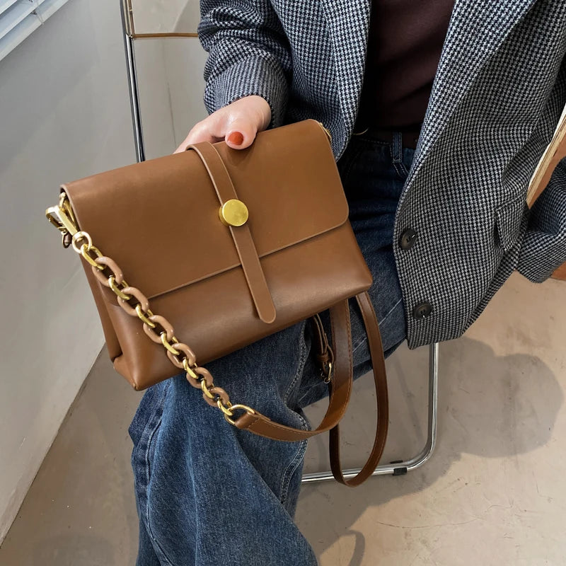 Vintage Small Leather Crossbody Bags Women's Chain Handbag