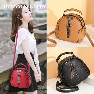 Vintage Small Pendant High Leather Shoulder Bag Women Crossbody Round Bag