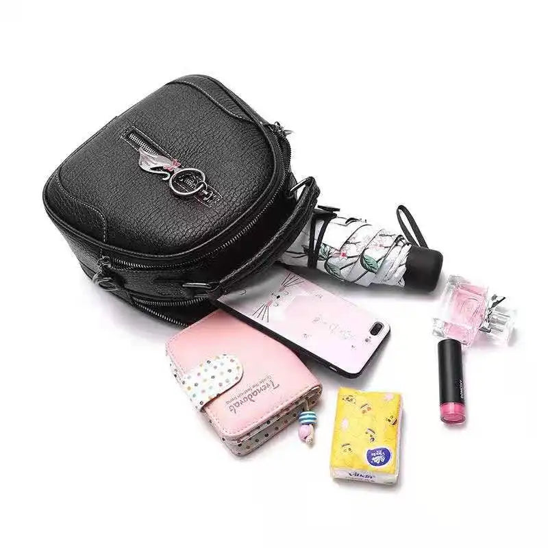 Vintage Small Pendant High Leather Shoulder Bag Women Crossbody Round Bag