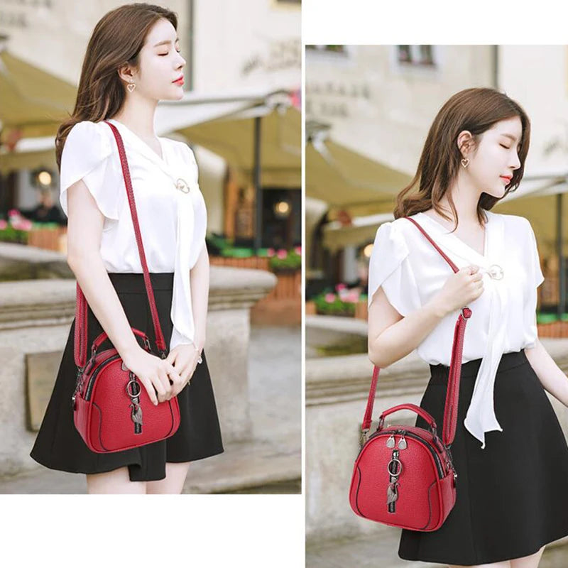 Vintage Small Pendant High Leather Shoulder Bag Women Crossbody Round Bag