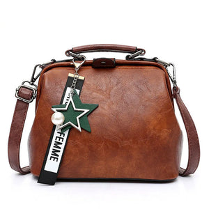 Vintage Small Leather Crossbody Bag for Women with Pendant