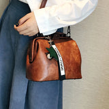 Vintage Small Leather Crossbody Bag for Women with Pendant