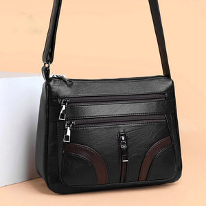 Vintage Small Square Bag Women PU Leather Shoulder Bag Multifunction Crossbody B