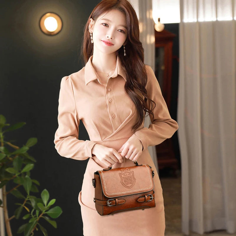 Vintage Small Square Shoulder Bag Women PU Leather Crossbody Bag