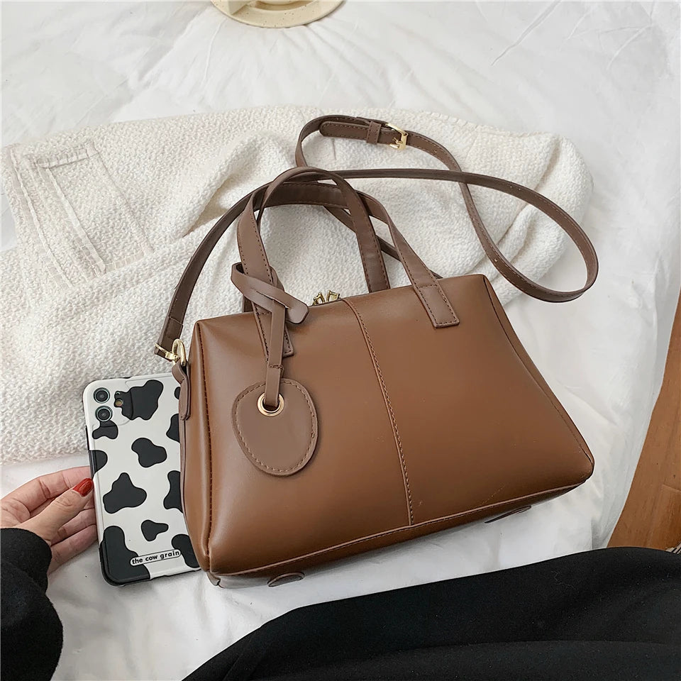 Vintage Small Tote Handbags For Women Double Zipper Ladies Shoulder Bag