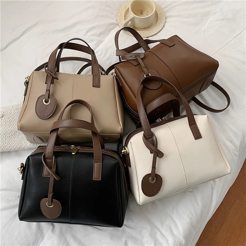 Vintage Small Tote Handbags For Women Double Zipper Ladies Shoulder Bag