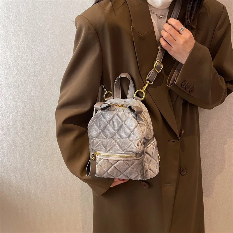 Vintage Small Velvet Woman Backpacks Female Backpack Shoulder Bag