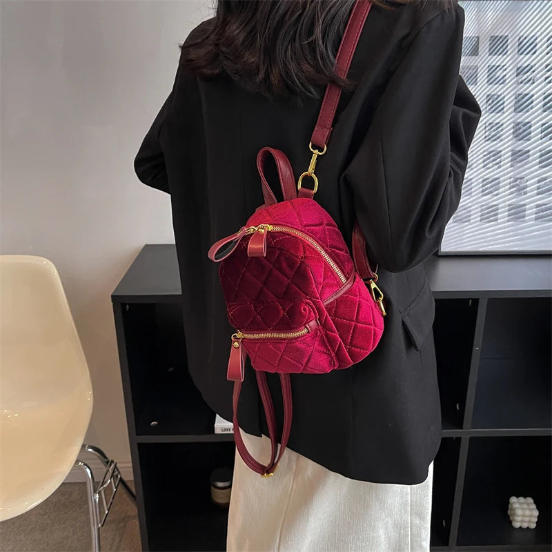 Vintage Small Velvet Woman Backpacks Female Backpack Shoulder Bag