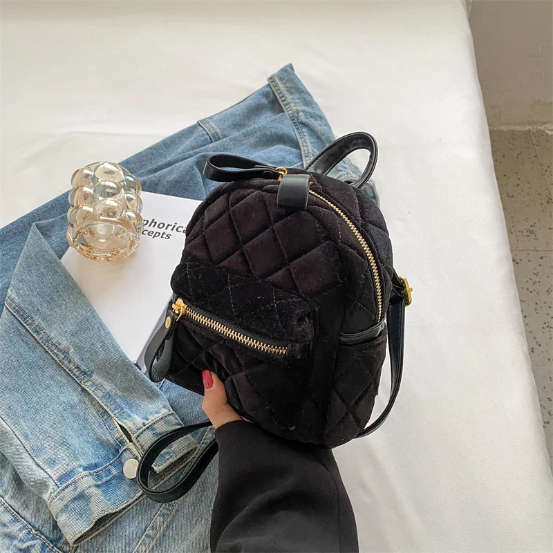 Vintage Small Velvet Woman Backpacks Female Backpack Shoulder Bag