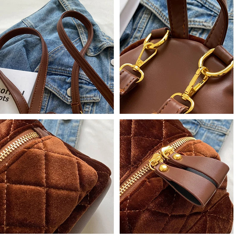 Vintage Small Velvet Woman Backpacks Female Backpack Shoulder Bag