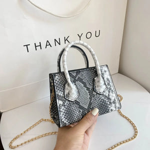 Vintage Snake Print Mini Shoulder Bag for Women PU Leisure Chain Bag