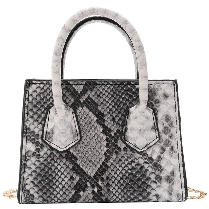 Vintage Snake Print Mini Shoulder Bag for Women PU Leisure Chain Bag