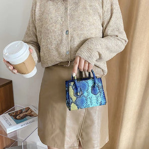 Vintage Snake Print Mini Shoulder Bag for Women PU Leisure Chain Bag
