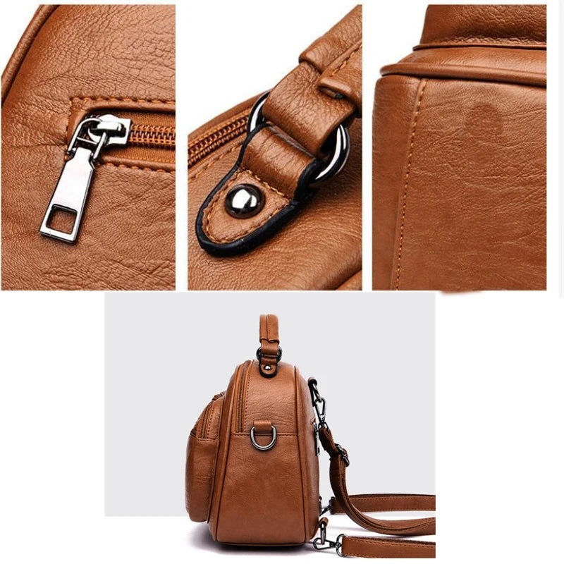 Vintage Soft Leather Shoulder Bag for Women Large Capacity Female Handbag