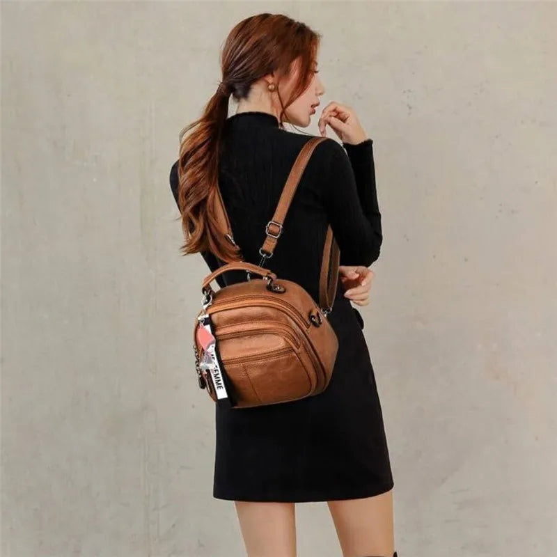 Vintage Soft Leather Shoulder Bag for Women Large Capacity Female Handbag