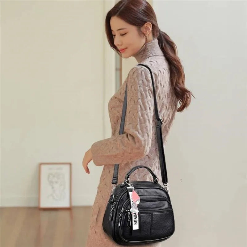 Vintage Soft Leather Shoulder Bag for Women Large Capacity Female Handbag