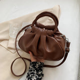 Vintage Pleated Leather Shoulder Bag for Women