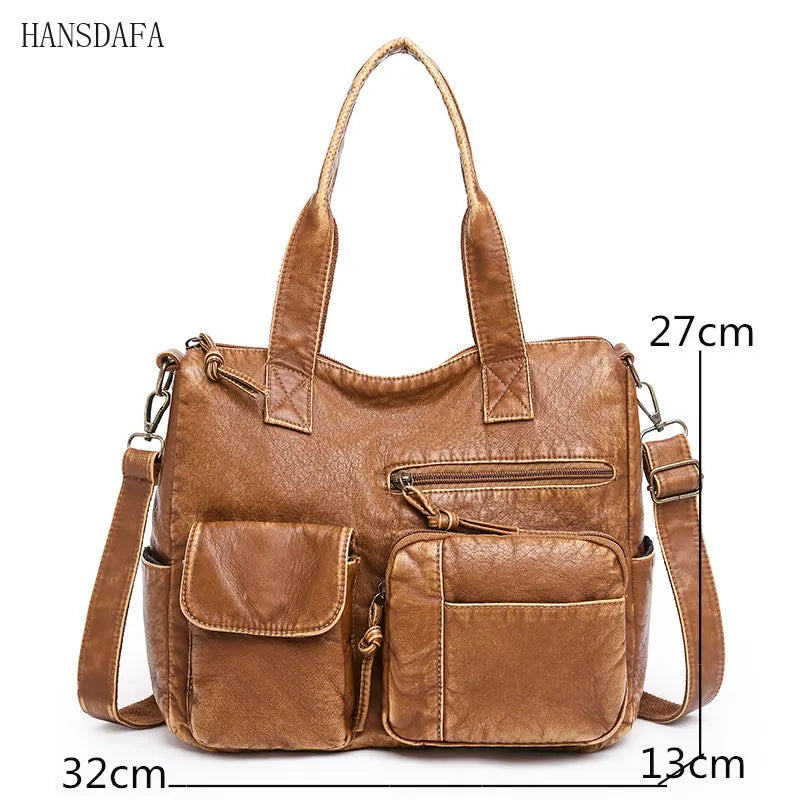 Vintage Leather Shoulder Crossbody Bag for Women Rivet Handbag Large Messenger T