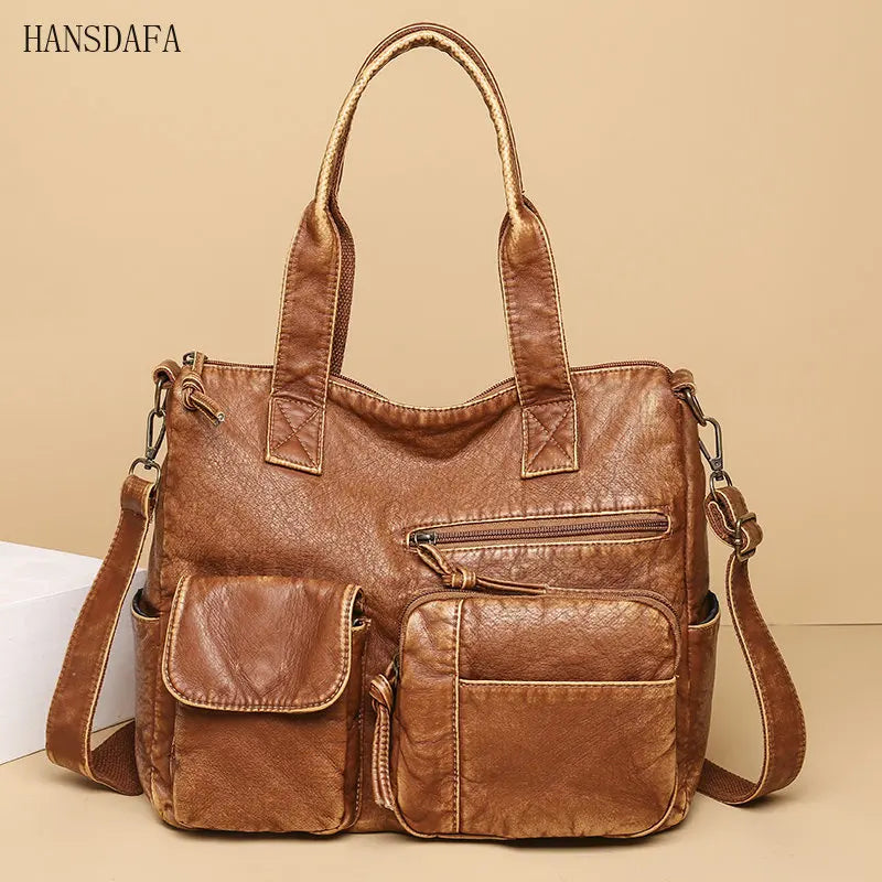 Vintage Leather Shoulder Crossbody Bag for Women Rivet Handbag Large Messenger T