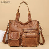 Vintage Leather Shoulder Crossbody Bag for Women Rivet Handbag Large Messenger T