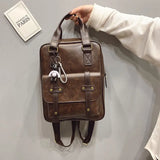 Vintage Waterproof Leather Backpack Large Capacity Women Canvas Travel Bag
