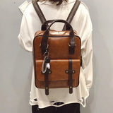 Vintage Waterproof Leather Backpack Large Capacity Women Canvas Travel Bag