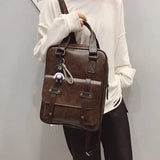 Vintage Waterproof Leather Backpack Large Capacity Women Canvas Travel Bag