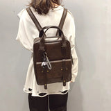 Vintage Waterproof Leather Backpack Large Capacity Women Canvas Travel Bag