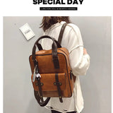 Vintage Waterproof Leather Backpack Large Capacity Women Canvas Travel Bag