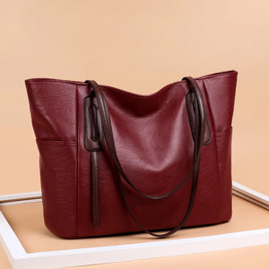 Vintage Soft Leather Women Shoulder Bag High Capacity Female Crossbody Bag Tote