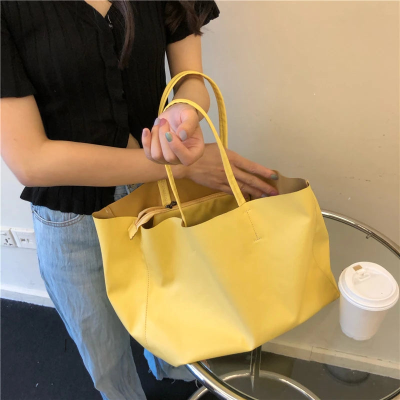 Vintage Soft Leather Women's Handbags Ladies Yellow Large Capacity Tote