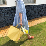 Vintage Soft Leather Women's Handbags Ladies Yellow Large Capacity Tote