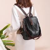 Vintage PU Leather Backpack Large Capacity School Bag Multifunction Anti-theft