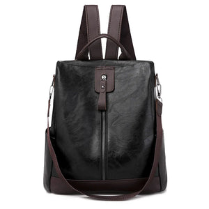 Vintage PU Leather Backpack Large Capacity School Bag Multifunction Anti-theft
