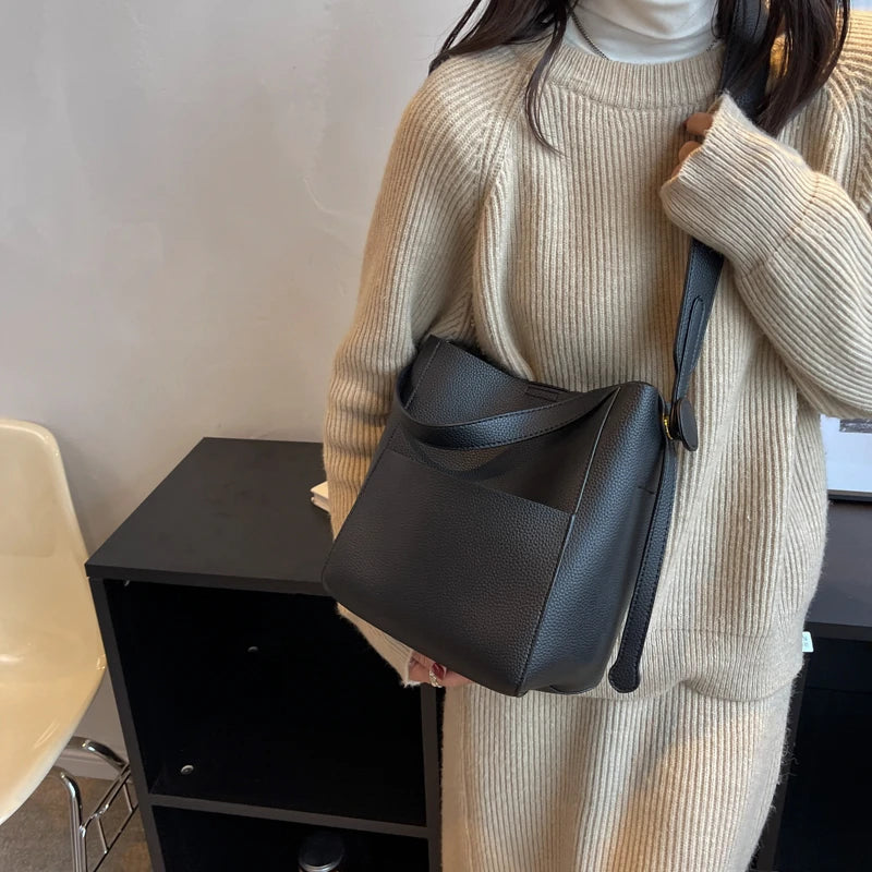 Vintage Soft PU Leather Bucket Crossbody Bags for Women