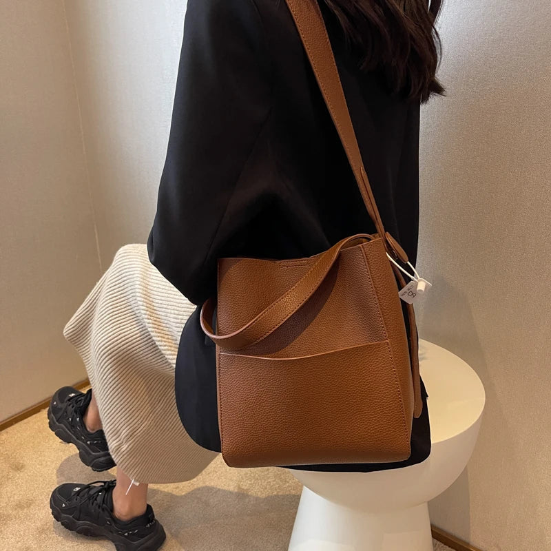 Vintage Soft PU Leather Bucket Crossbody Bags for Women