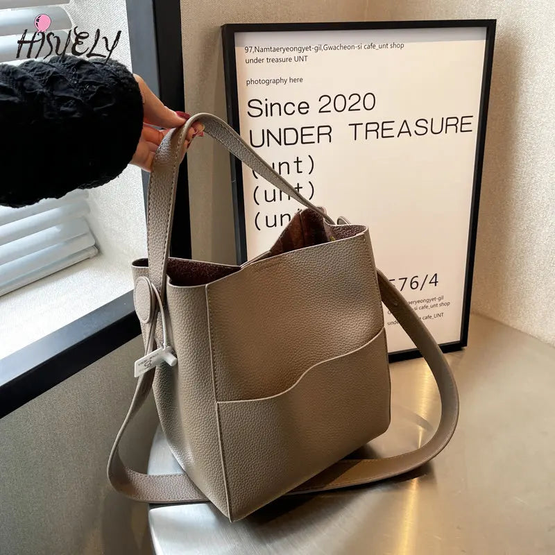 Vintage Soft PU Leather Bucket Crossbody Bags for Women