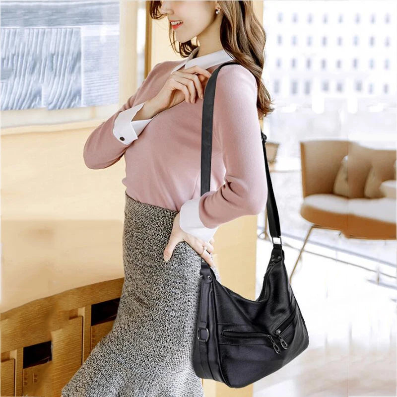 Vintage Soft PU Leather Shoulder Bag Women Crossbody Bag Large Capacity Handbag