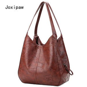 Vintage PU Leather Shoulder Bag for Women Large Capacity Tote Bag